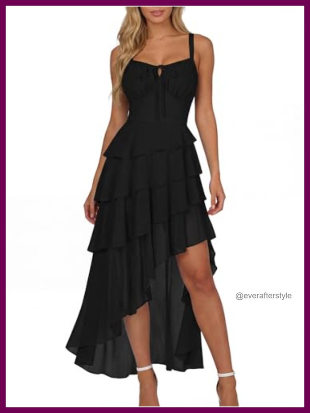 Chiffon Tiered Ruffle High Low Dress with Pockets Adjustable Straps Smocked Back